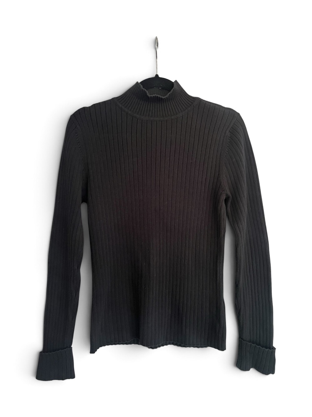 Vintage Tommy Hilfiger Black Ribbed Turtleneck Sweater Cotton Y2K Minimalist